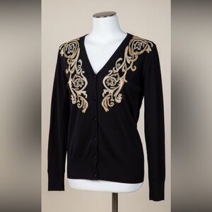 Carole Little Black and Gold Cardigan with Ornate Embellishments